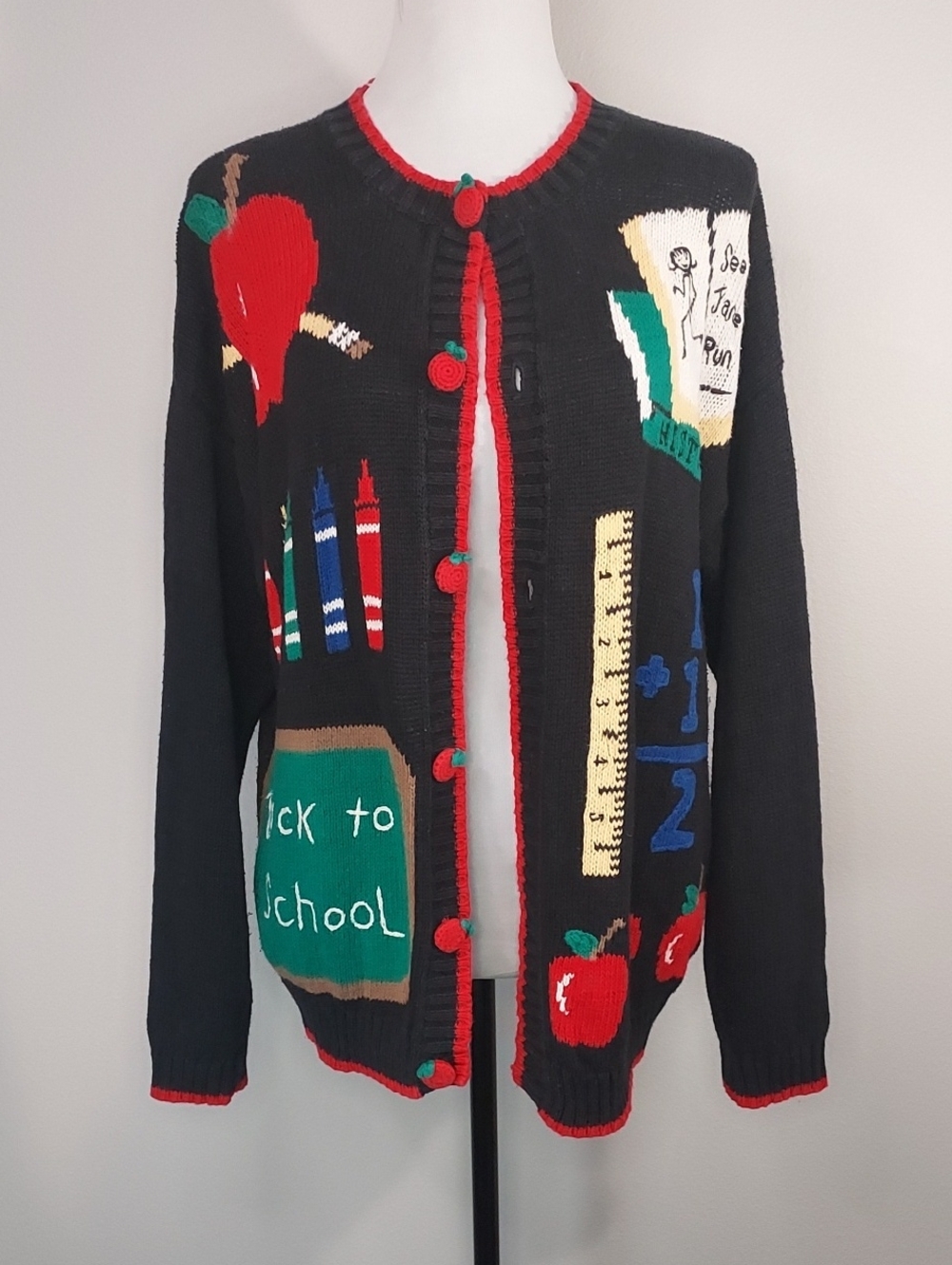 Gallagher Back To School Novelty Teacher Cardigan Knit Sweater Size Large